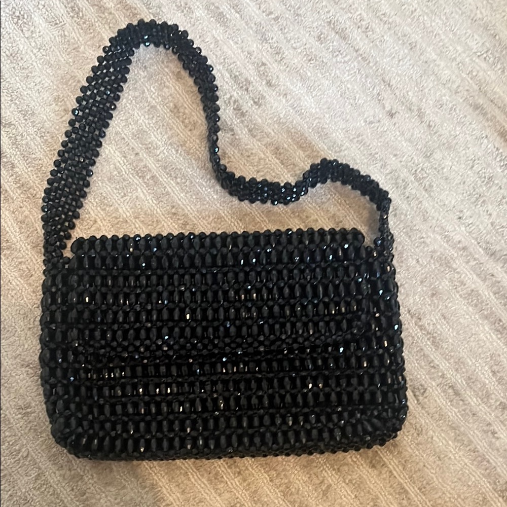 Elegant Black Beaded Women's Bag